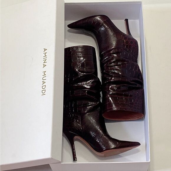 Amina Muaddi Ida Croc-Embossed Leather Booties size 36.5 - Picture 10 of 12